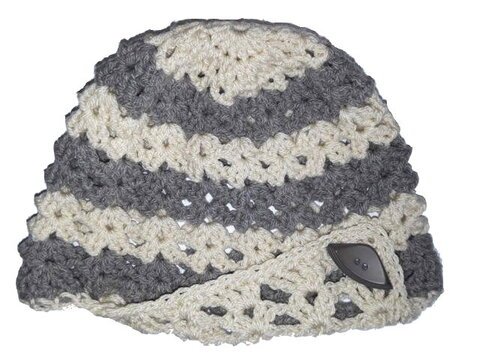 Häkelanleitung * Haube m. Krempe & Knopf * Häkelhaube im Muschelmuster