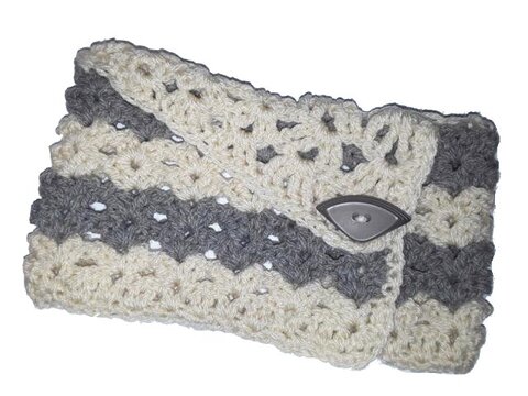 Häkelanleitung * Schal m. Krempe & Knopf * Häkelschal im Muschelmuster