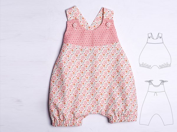 LUNA Baby overall sewing pattern pdf for girls and boys with loops and yoke