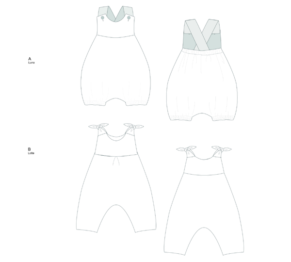 sewing pattern baby set LUNA & CHARLOTTE 0m/1m 3m/6m 9m/12m 18m/2y