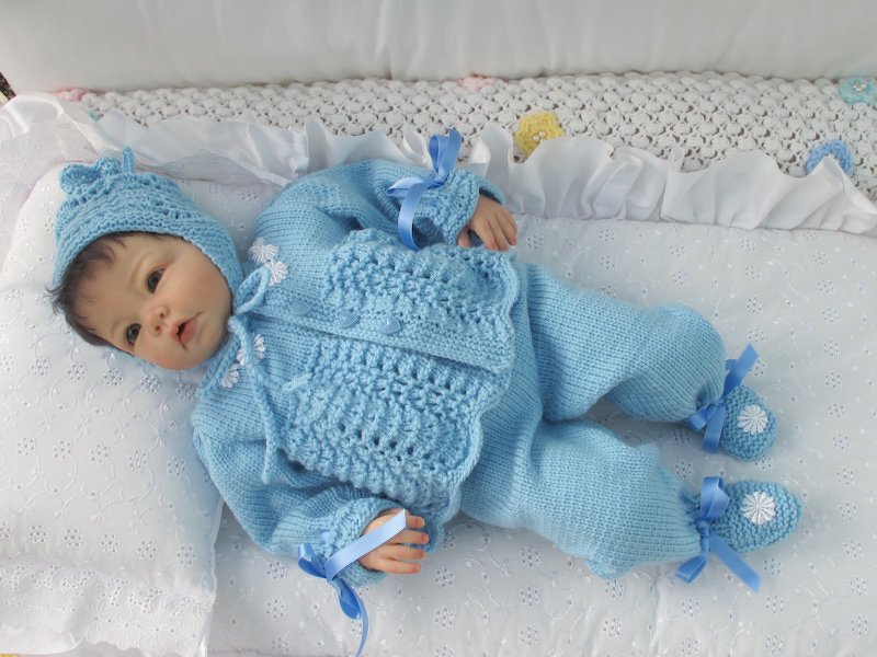 Strickanleitung für Babyset Gr. 56 3-teilig für Baby und Reborn - Bild 2
