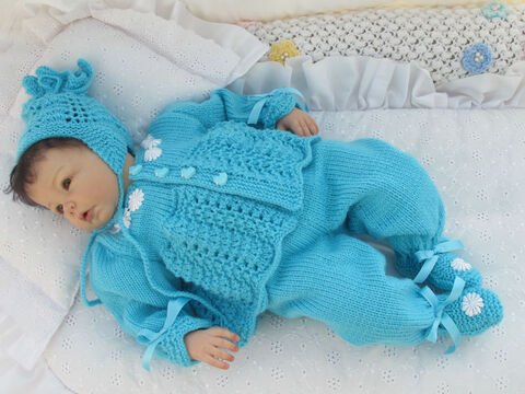 Strickanleitung für Babyset Gr. 56 3-teilig für Baby und Reborn