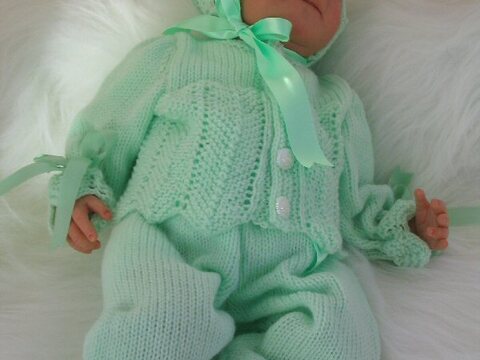 Strickanleitung Babygarnitur 3-teilig Modell Pia Gr. 50 für Baby und Reborn