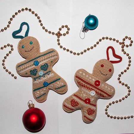 Amigurumi Pattern for Jacquard Gingerbread Man Christmas Ornament and Toy