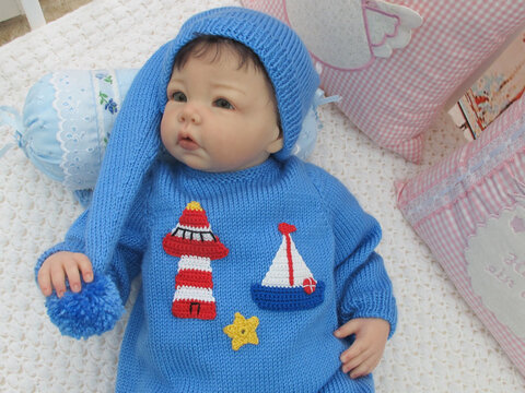 Strickanleitung Babyset Gr. 56 3-teilig für Baby Model Ahoi