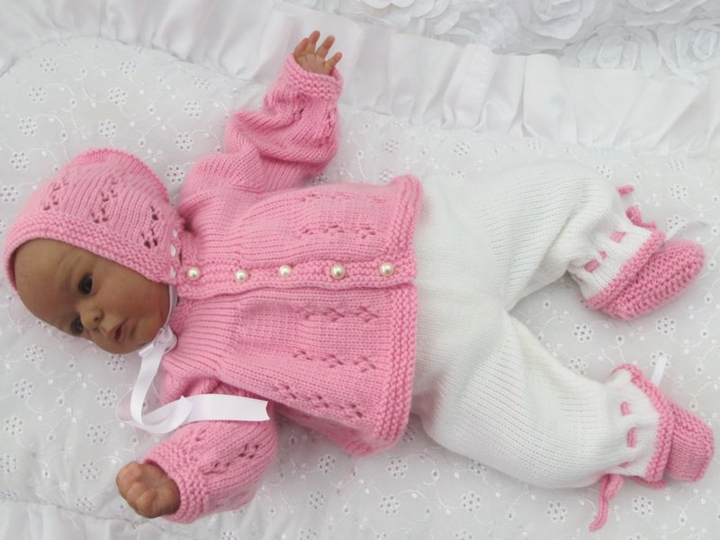 Strickanleitung Modell Sabine Gr. 48 3-teilig für Rebornbaby
