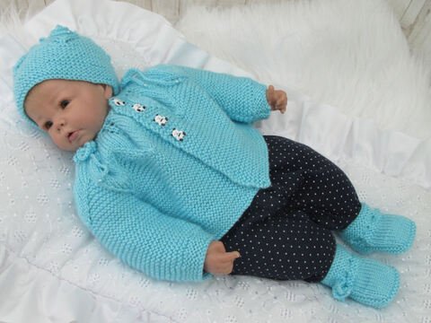 Strickanleitung Babygarnitur Gr. 56 Modell BLATT56 3-teilig