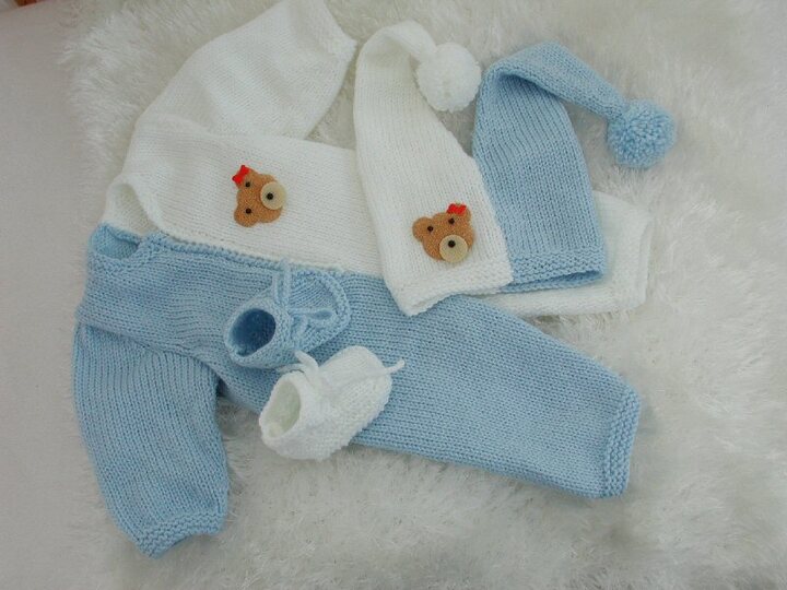 Strickanleitung Babyset Gr. 56 Modell Duo 3-teilig
