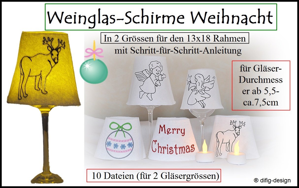 Stickdateien ITH-Weinglas-SchirmeWeihnacht für den 13x18 Rahmen