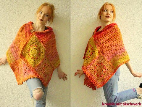 Häkelanleitung Poncho, Stola "Feuervogel". Für alle Größen! Einfach schön!