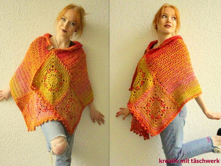Häkelanleitung Poncho, Stola "Feuervogel". Für alle Größen! Einfach schön!