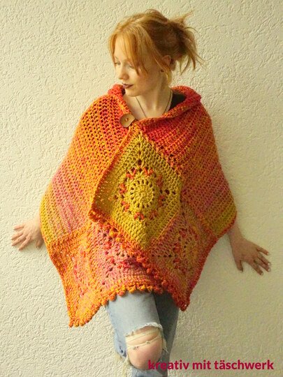 Häkelanleitung Poncho, Stola "Feuervogel". Für alle Größen! Einfach schön!