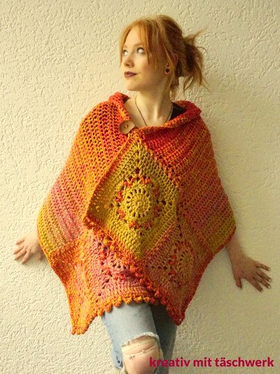 Häkelanleitung Poncho, Stola "Feuervogel". Für alle Größen! Einfach schön!