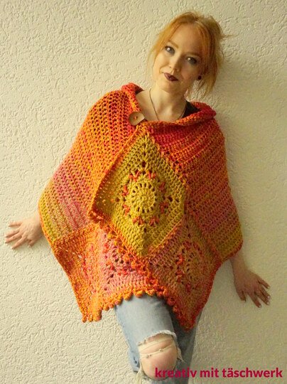 Häkelanleitung Poncho, Stola "Feuervogel". Für alle Größen! Einfach schön!