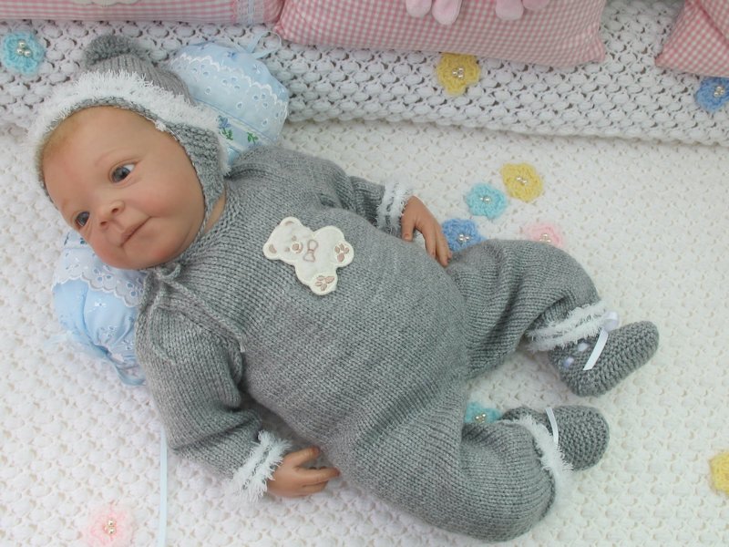 Strickanleitung Babyset Gr. 50 für baby und Reborn Braunbär - Bild 3