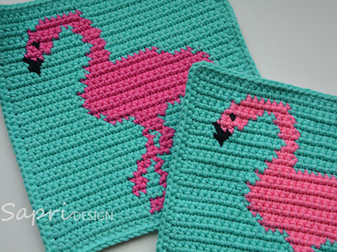 Flamingo Potholder Crochet Pattern - for beginners
