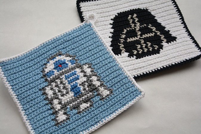 Crochet Pattern Set - R2D2 and Darth Vader Potholders - for beginners