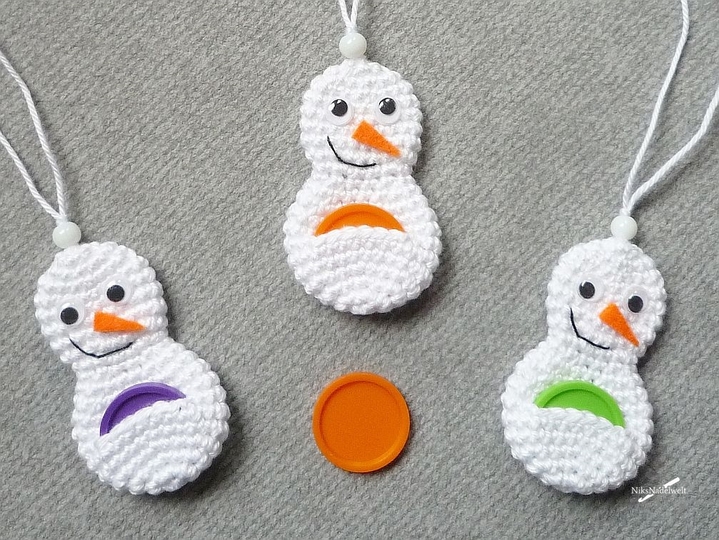 Häkelanleitungen Sparset - Einkaufschip/Geschenkeanhänger Schneemann, Tannenbaum und Nikolaus