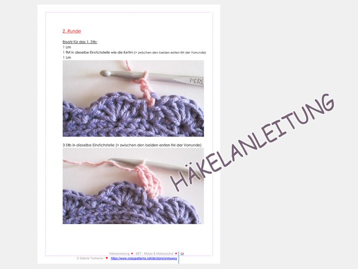 Häkelanleitung: Damen Mädchen Mütze + Möbiusschal (S, M, L)