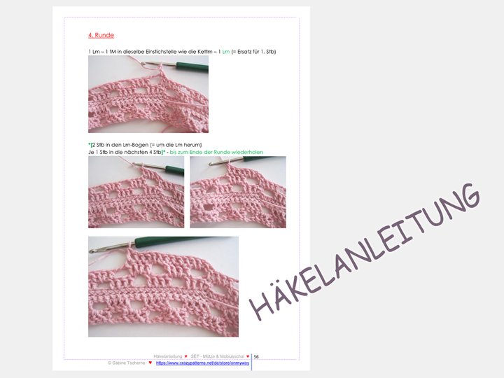 Häkelanleitung: Damen Mädchen Mütze + Möbiusschal (S, M, L)