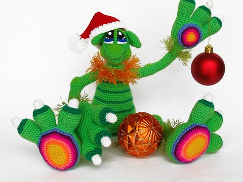 Amigurumi Pattern for Cute Monster Boy. Crochet Greenery Unusual Toy. Dino Christmas toy