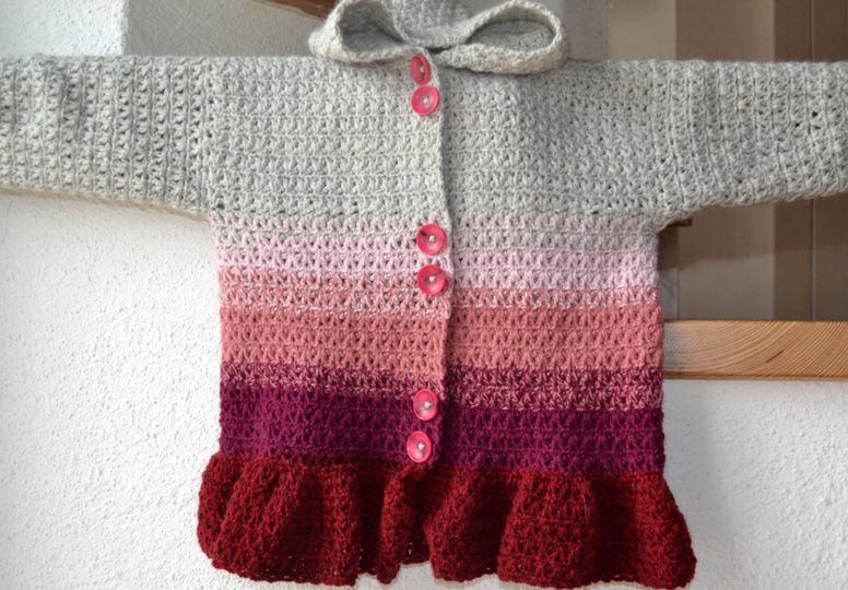 Häkelanleitung * Mädchen Jacke mit Rüsche * 5 Größen 98 - 152