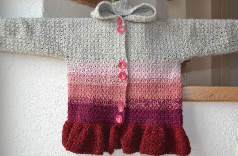 Häkelanleitung * Mädchen Jacke mit Rüsche * 5 Größen 98 - 152