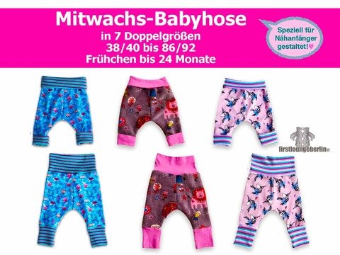 Mitwachs-Babyhose *** E-Book Pdf-Datei Nähanleitung mit Schnittmuster in 7 Doppelgrößen 38/40-86/92 firstloungeberlin