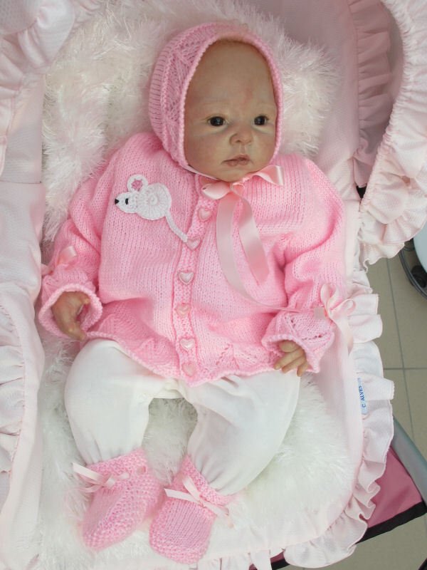Strickanleitung Babygarnitur Röschen 3-teilig für Baby und Reborn Gr. 50/54 - Bild 6