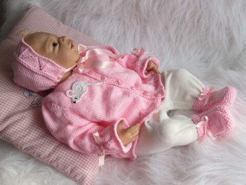 Strickanleitung Babygarnitur Röschen 3-teilig für Baby und Reborn Gr. 50/54