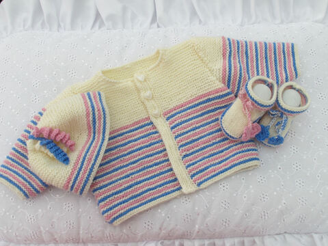 Strickanleitung Babygarbitur Nina 3-teilig für Baby und Reborn Gr. 50/54