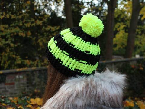 "Neon" Bommelmütze, Skimütze gehäkelt, PDF-Anleitung