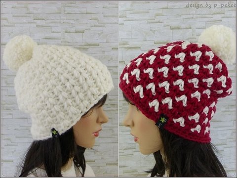 "Ilmio 2.0" bunte Häkelmütze / Bommelmütze