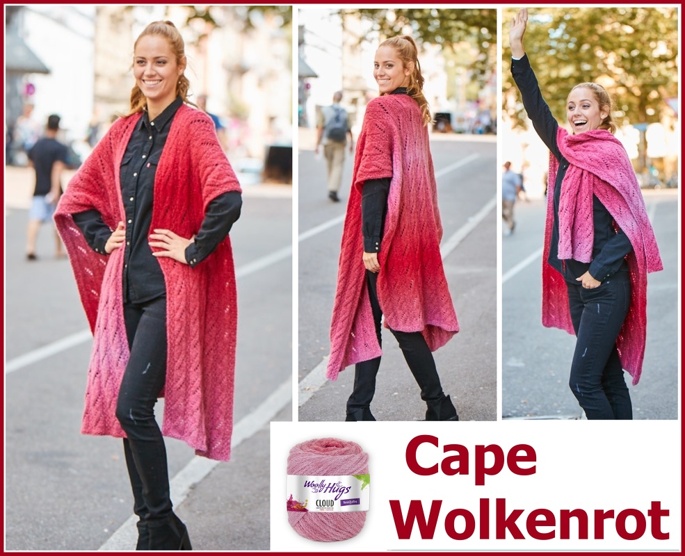 Cape Wolkenrot gestrickt aus CLOUD von Woolly Hugs
