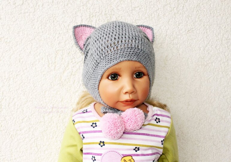 Wintermütze mit Katzenohren, KU 34-56 cm