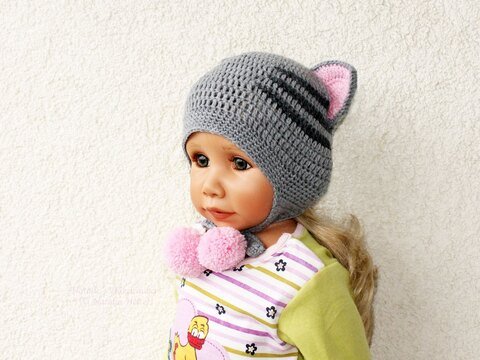 Wintermütze mit Katzenohren, KU 34-56 cm