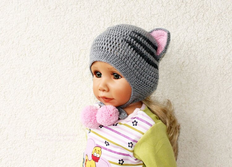 Wintermütze mit Katzenohren, KU 34-56 cm