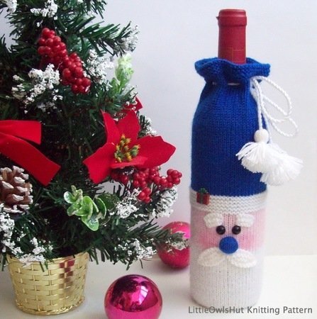 152 Knitting Pattern - Santa bottle covers for wine and champagne