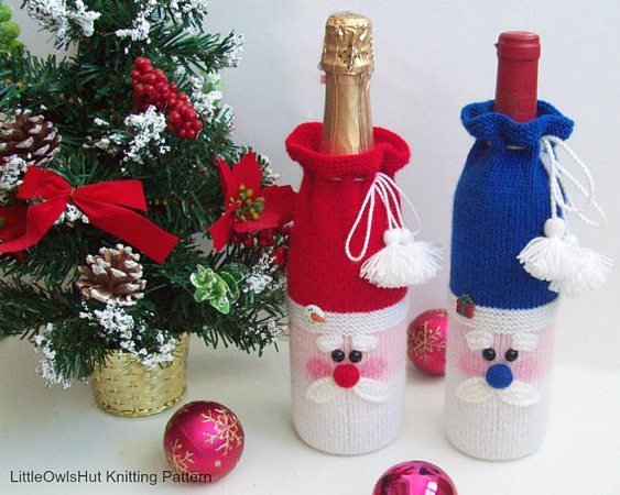 152 Knitting Pattern - Santa bottle covers for wine and champagne