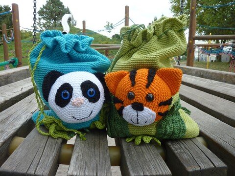 Häkelanleitung "Kinderbeutel Tiger & Panda"