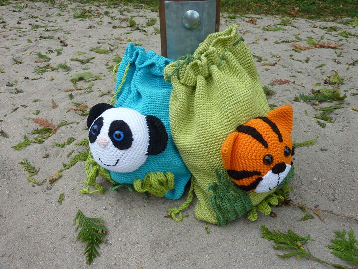 Häkelanleitung "Kinderbeutel Tiger & Panda"