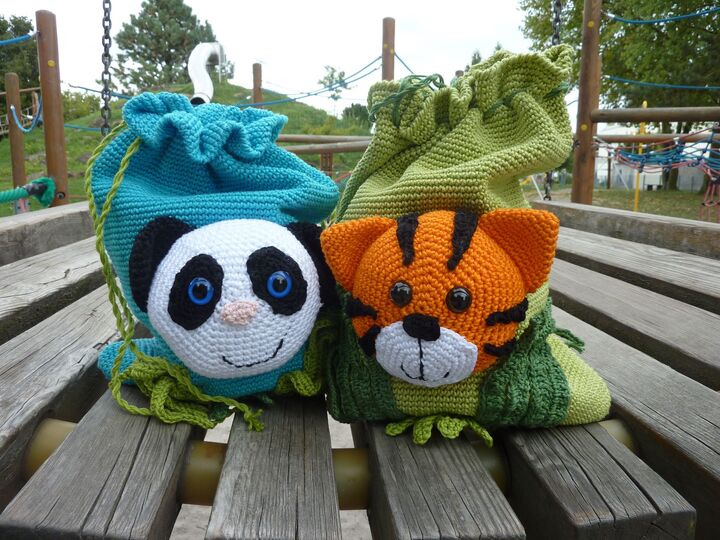 Häkelanleitung "Kinderbeutel Tiger & Panda"