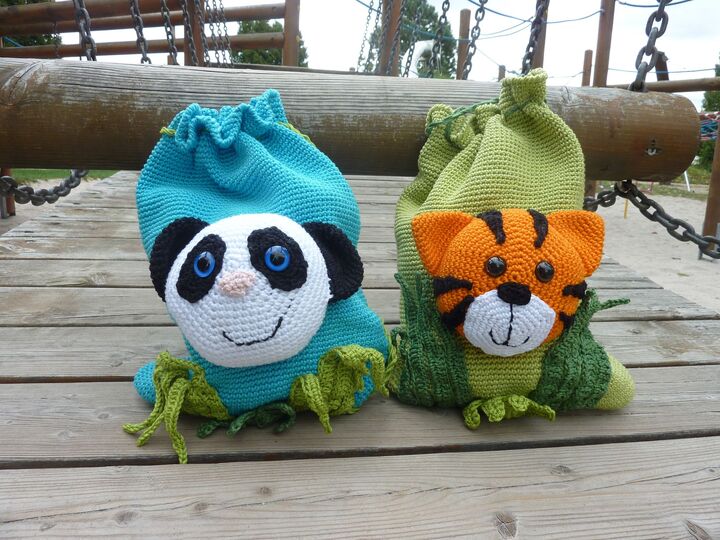 Häkelanleitung "Kinderbeutel Tiger & Panda"