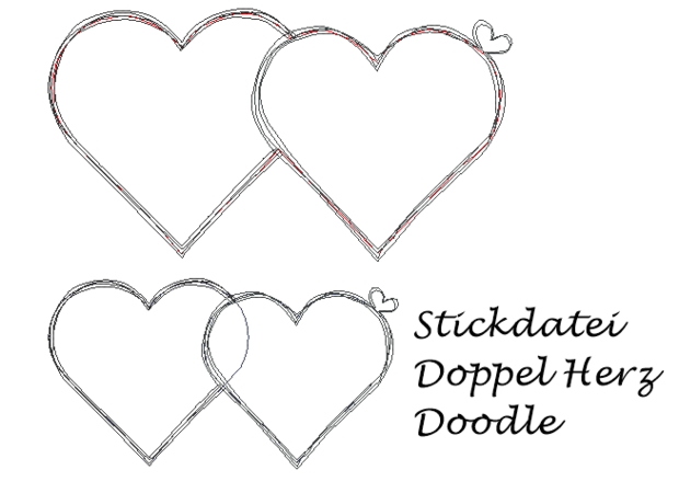 Stickdatei Doppeltes Herz Doodle Herzapplikation