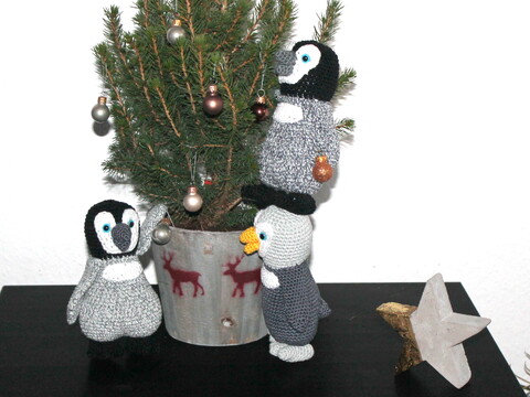 Pinguine häkeln – melierte Kuschelpinguine mit Mütze (deutsche Anleitung)
