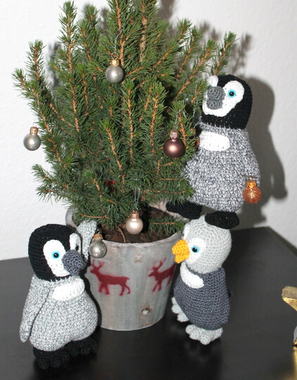 Pinguine häkeln – melierte Kuschelpinguine mit Mütze (deutsche Anleitung)