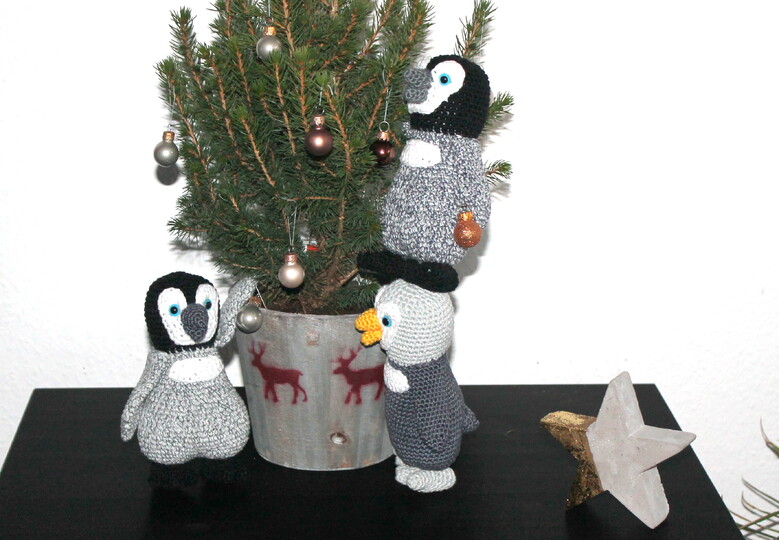 Pinguine häkeln – melierte Kuschelpinguine mit Mütze (deutsche Anleitung)