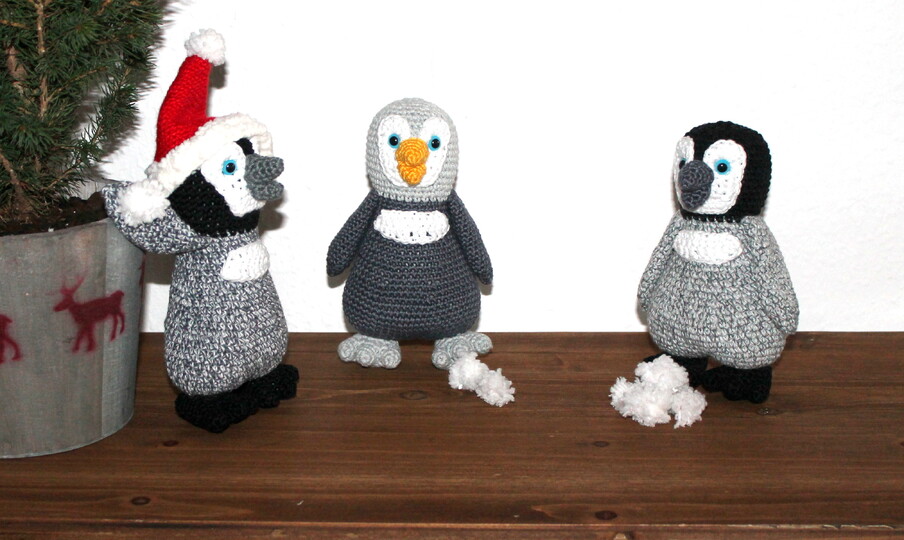 Pinguine häkeln – melierte Kuschelpinguine mit Mütze (deutsche Anleitung)