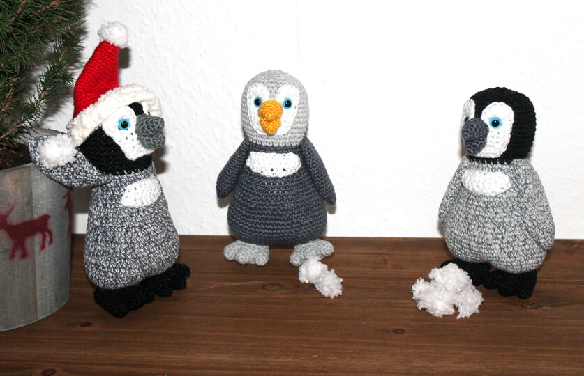 Pinguine häkeln – melierte Kuschelpinguine mit Mütze (deutsche Anleitung)