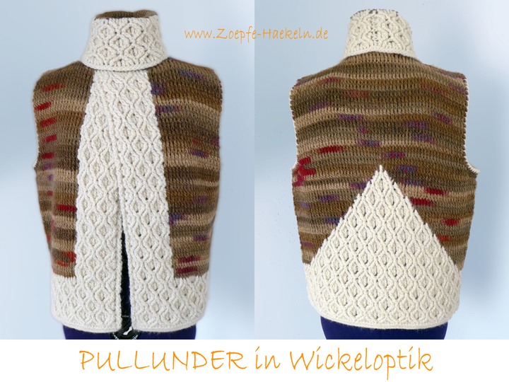 Mod. 026 - Häkelanleitung Pullunder in Wickeloptik mit Zopfmuster